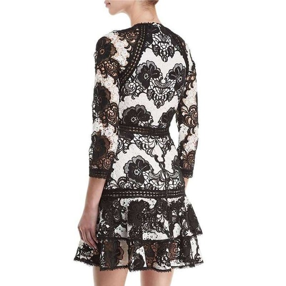 Alexis Sheena Black & White Floral Guipure Lace Tiered Mini Dress M - Picture 3 of 14